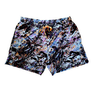Fabletics The One Shorts 32 W Black Graffitti Colorplash Tropical Beach Gym $70